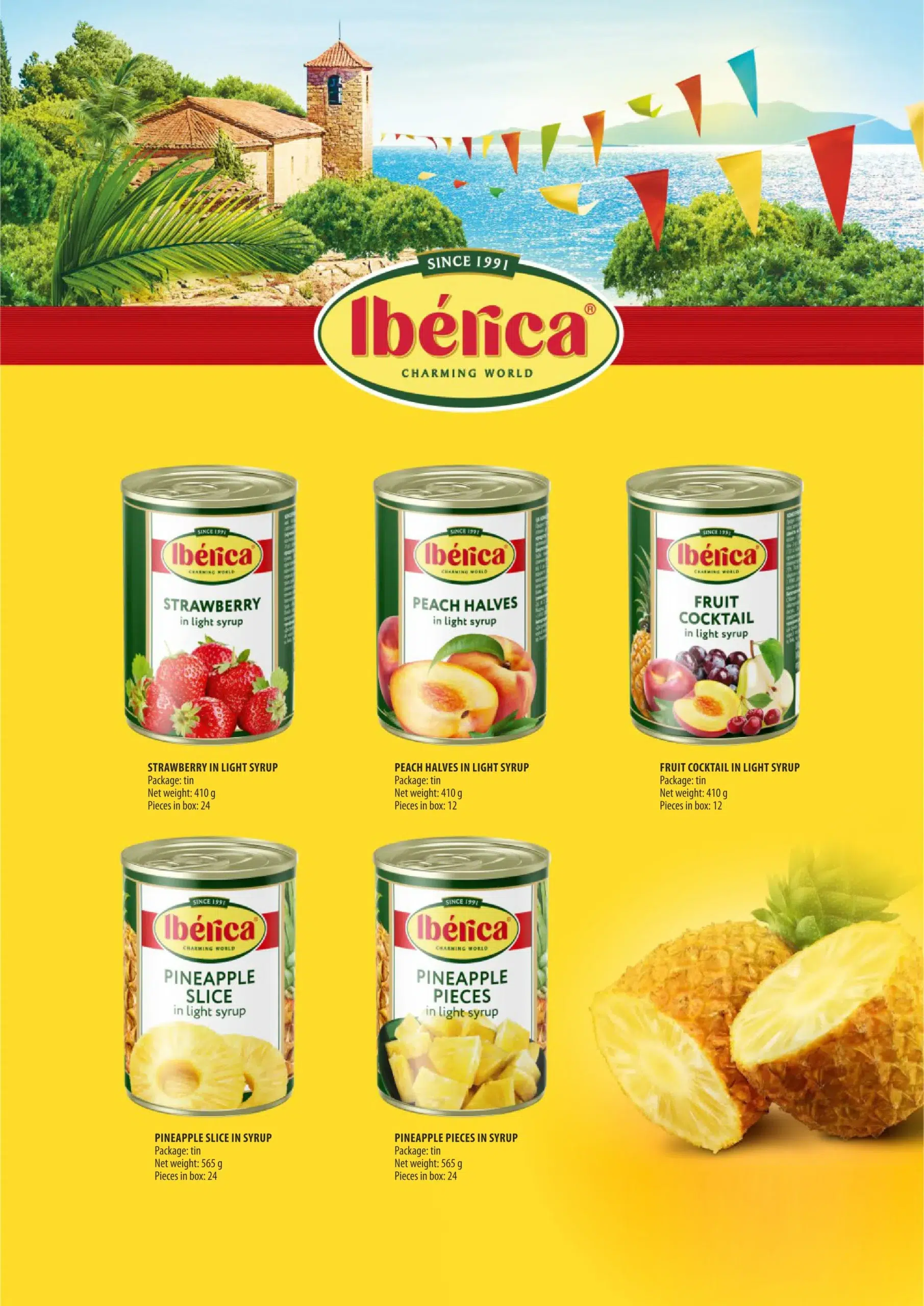 a group of cans of fruit